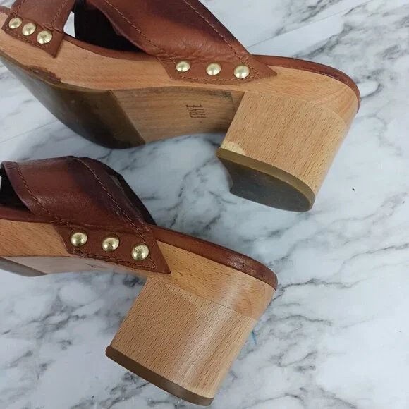 FRYE Womens Fiona Slide Cross Strap Dress Sandals Brown Leather Size 7M - Picture 6 of 14